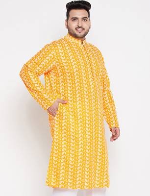 Men's orange pure cotton kurta 2