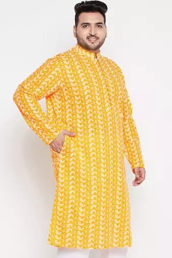 Men's orange pure cotton kurta