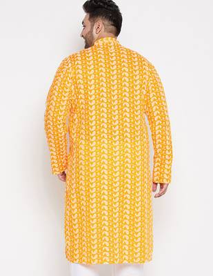 Men's orange pure cotton kurta 3