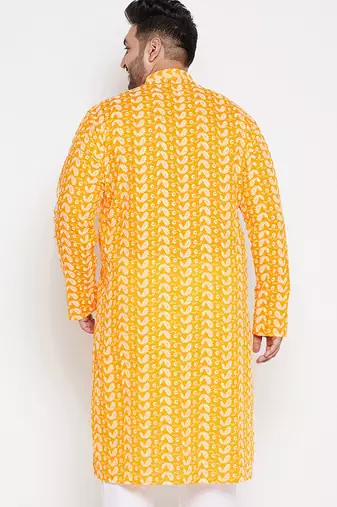 Men's orange pure cotton kurta