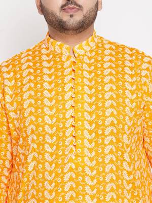 Men's orange pure cotton kurta 4