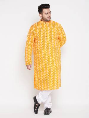 Men's orange pure cotton kurta 5