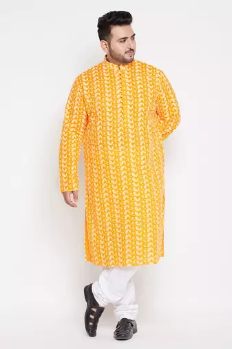 Men's orange pure cotton kurta