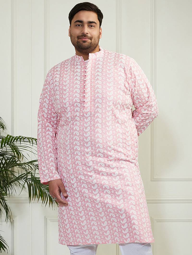 Men's pink pure cotton kurta