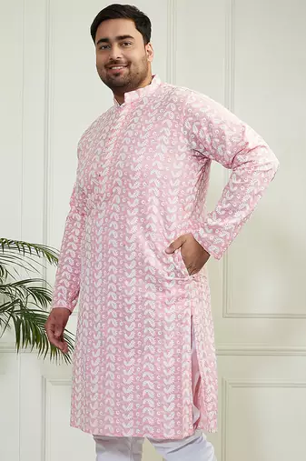 Men's pink pure cotton kurta