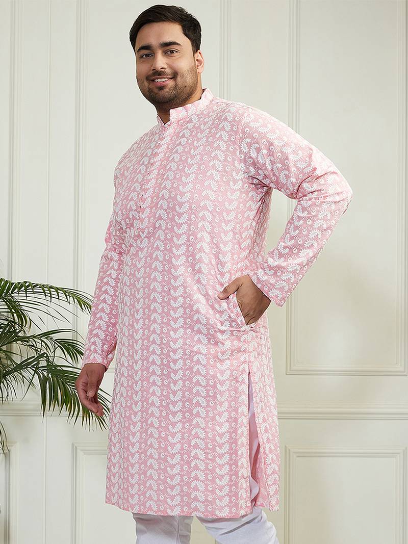 Men's pink pure cotton kurta