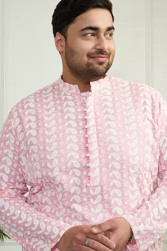 Men's pink pure cotton kurta