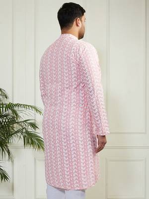 Men's pink pure cotton kurta 4