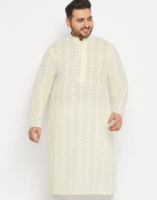 Men's yellow pure cotton kurta 1