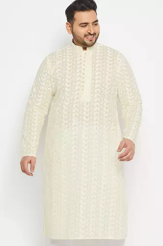Men's yellow pure cotton kurta