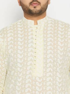 Men's yellow pure cotton kurta 4