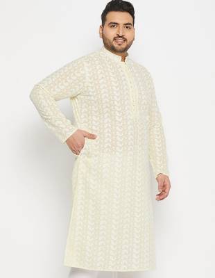 Men's yellow pure cotton kurta 5