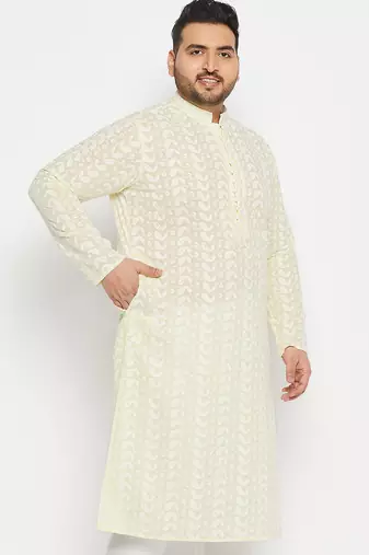 Men's yellow pure cotton kurta