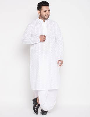 Men's white pure cotton kurta and dhoti set 1