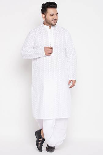 Men's white pure cotton kurta and dhoti set