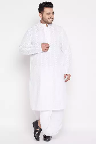Men's white pure cotton kurta and dhoti set