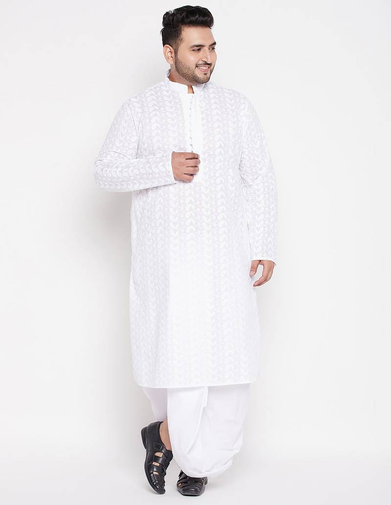 Men's white pure cotton kurta and dhoti set