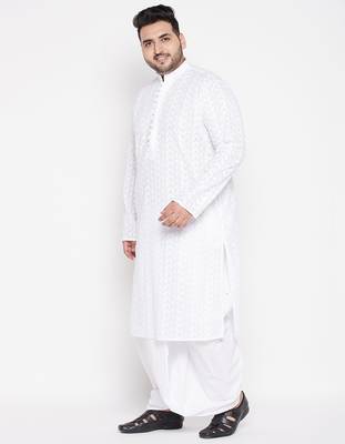 Men's white pure cotton kurta and dhoti set 2