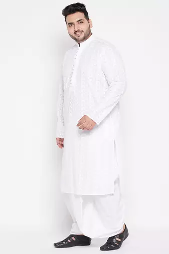 Men's white pure cotton kurta and dhoti set