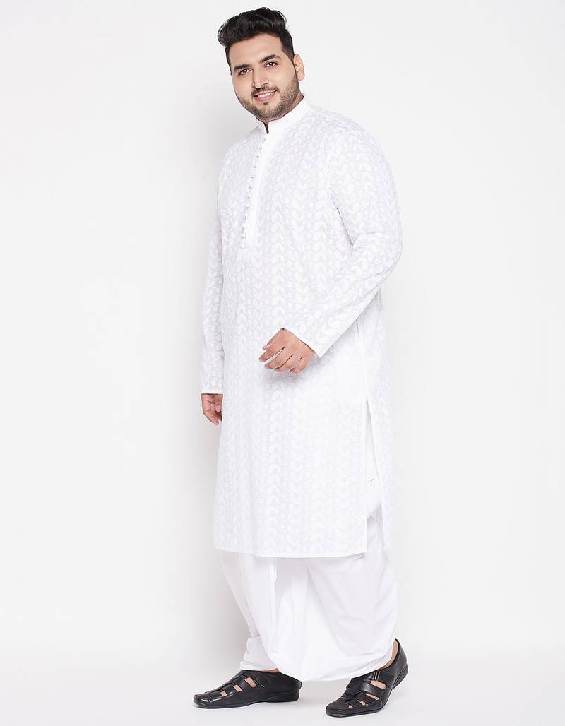 Men's white pure cotton kurta and dhoti set