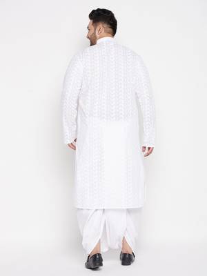 Men's white pure cotton kurta and dhoti set 3