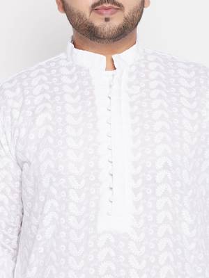 Men's white pure cotton kurta and dhoti set 4