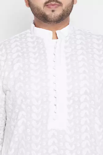 Men's white pure cotton kurta and dhoti set