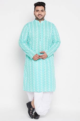 Blue and white pure cotton kurta and dhoti set