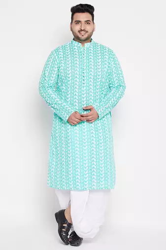 Blue and white pure cotton kurta and dhoti set
