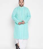Blue and white pure cotton kurta and dhoti set