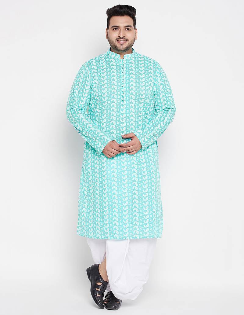 Blue and white pure cotton kurta and dhoti set