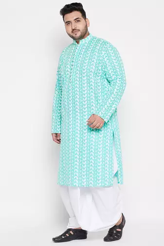 Blue and white pure cotton kurta and dhoti set