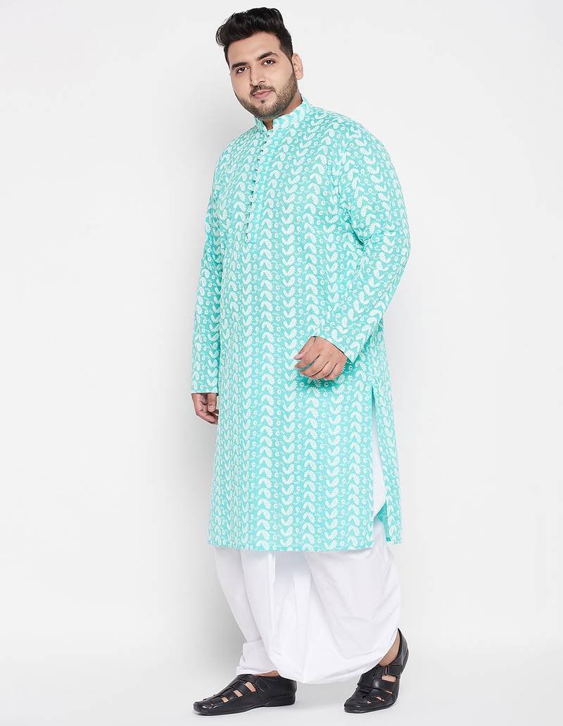 Blue and white pure cotton kurta and dhoti set
