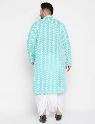 Blue and white pure cotton kurta and dhoti set 3