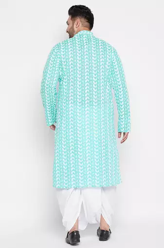 Blue and white pure cotton kurta and dhoti set