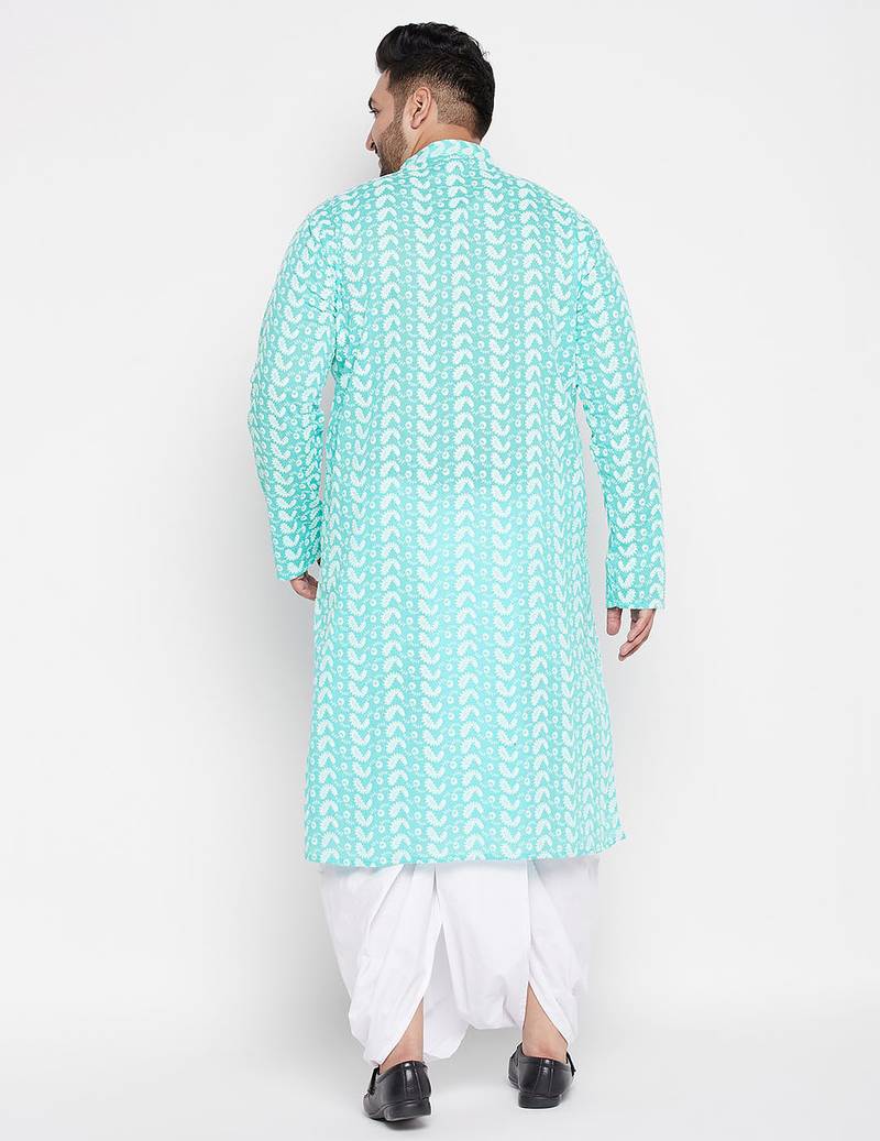 Blue and white pure cotton kurta and dhoti set