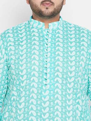 Blue and white pure cotton kurta and dhoti set 4