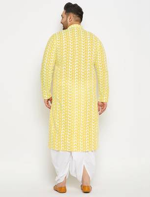 Men's mustard and white pure cotton kurta and dhoti set 3