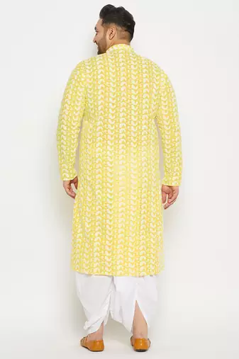 Men's mustard and white pure cotton kurta and dhoti set