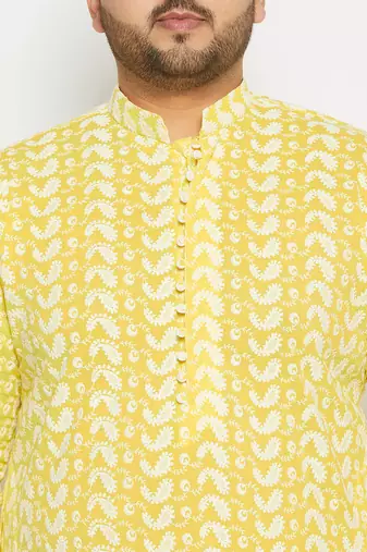 Men's mustard and white pure cotton kurta and dhoti set