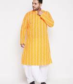 Men's orange and white pure cotton kurta and dhoti set