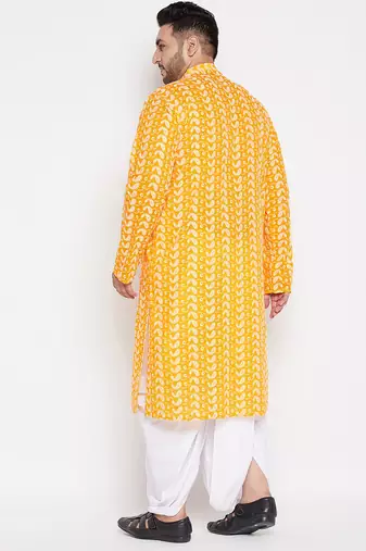 Men's orange and white pure cotton kurta and dhoti set