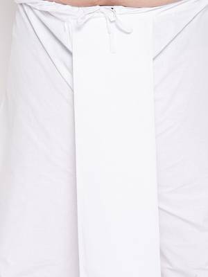Men's orange and white pure cotton kurta and dhoti set 5