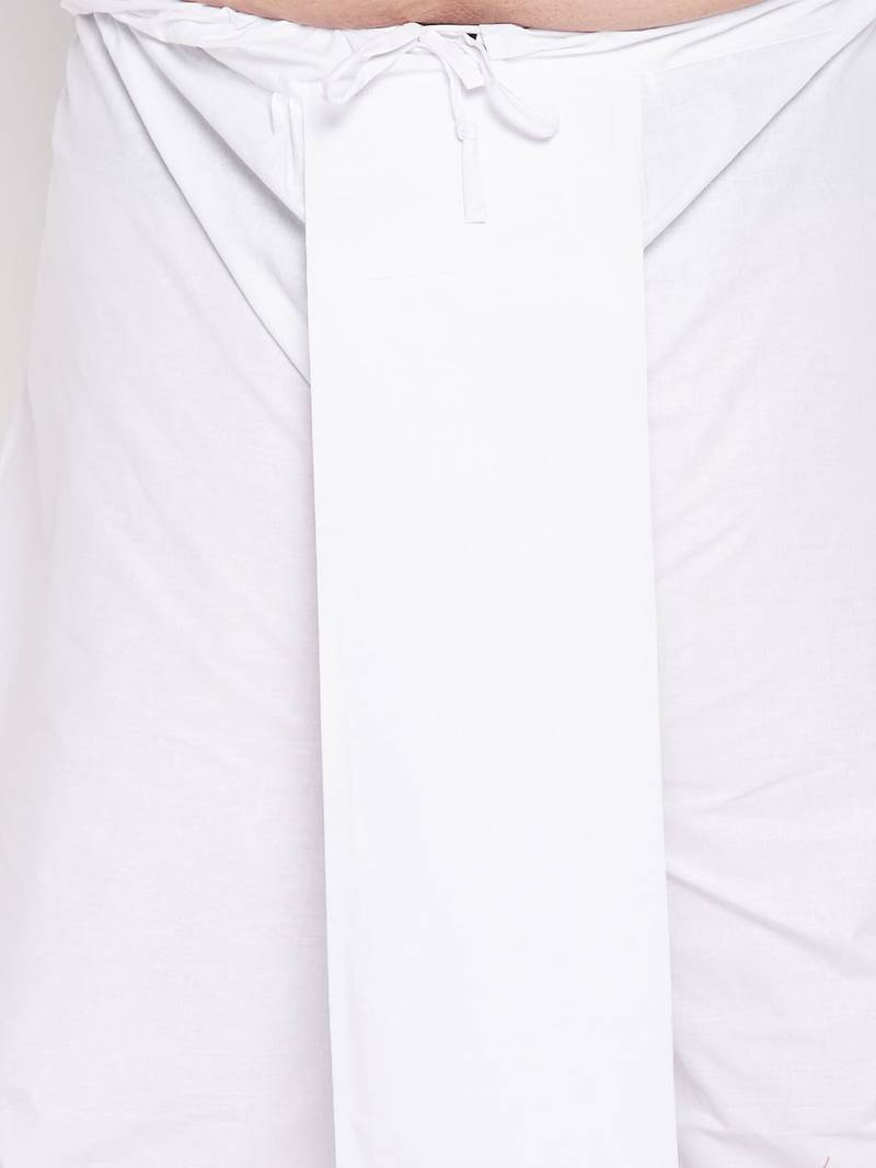 Men's orange and white pure cotton kurta and dhoti set