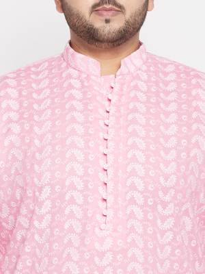 Men's pink and white pure cotton kurta and dhoti set 4