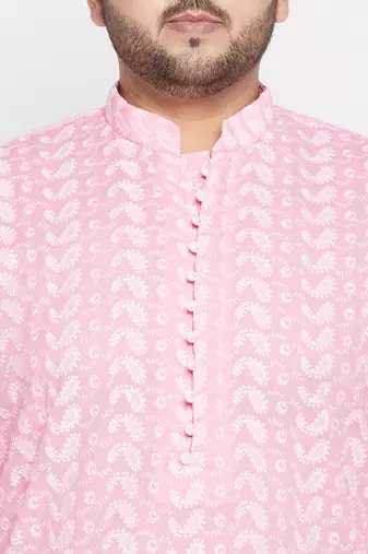 Men's pink and white pure cotton kurta and dhoti set