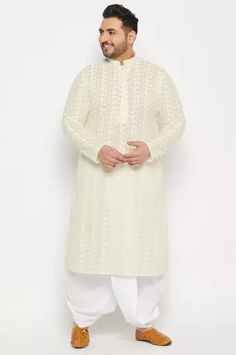 Men's yellow and white pure cotton kurta and dhoti set