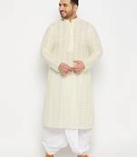 Men's yellow and white pure cotton kurta and dhoti set