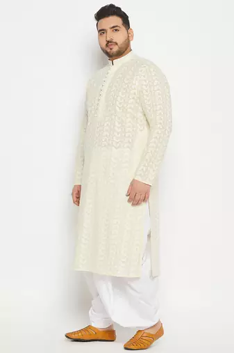 Men's yellow and white pure cotton kurta and dhoti set