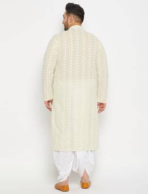 Men's yellow and white pure cotton kurta and dhoti set 3